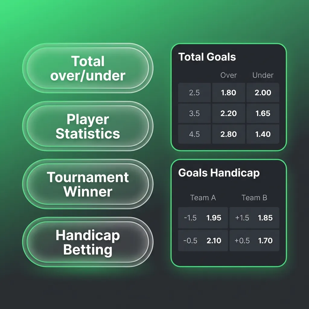 Infographic titled “Types of Bets” explaining single, express, and system bet options and their risk-reward differences.