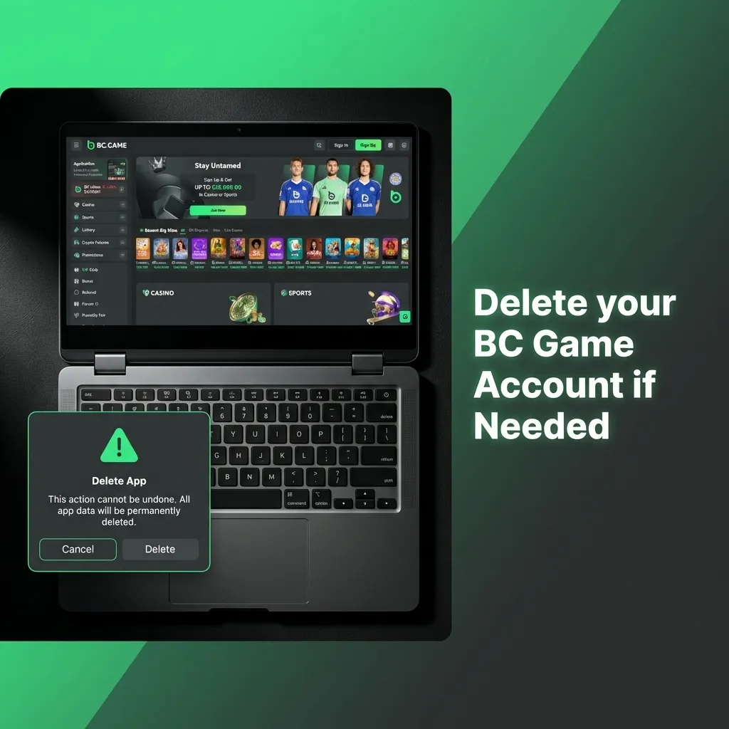 Illustration of a user deleting their BC Game account after withdrawing remaining balance and contacting support